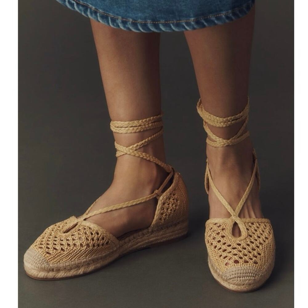 Sam Edelman Margot Woven Raffia Lace-Up Espadrille Flats Sandals Size 10M Boho